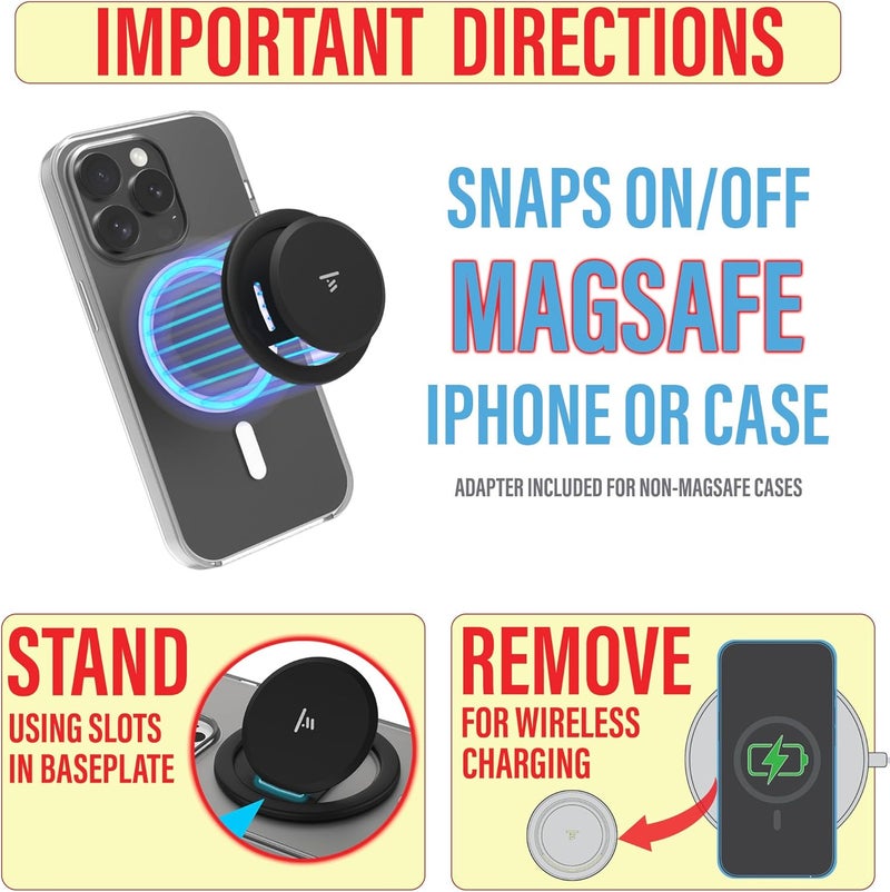 Tango Ultra Thin Grip for MagSafe: One Hand Open, Stand, 10x Expandable, Space Grade Steel, Removable for Wireless Charging. Half The Thickness, Twice The Fidget - Black - Image 5